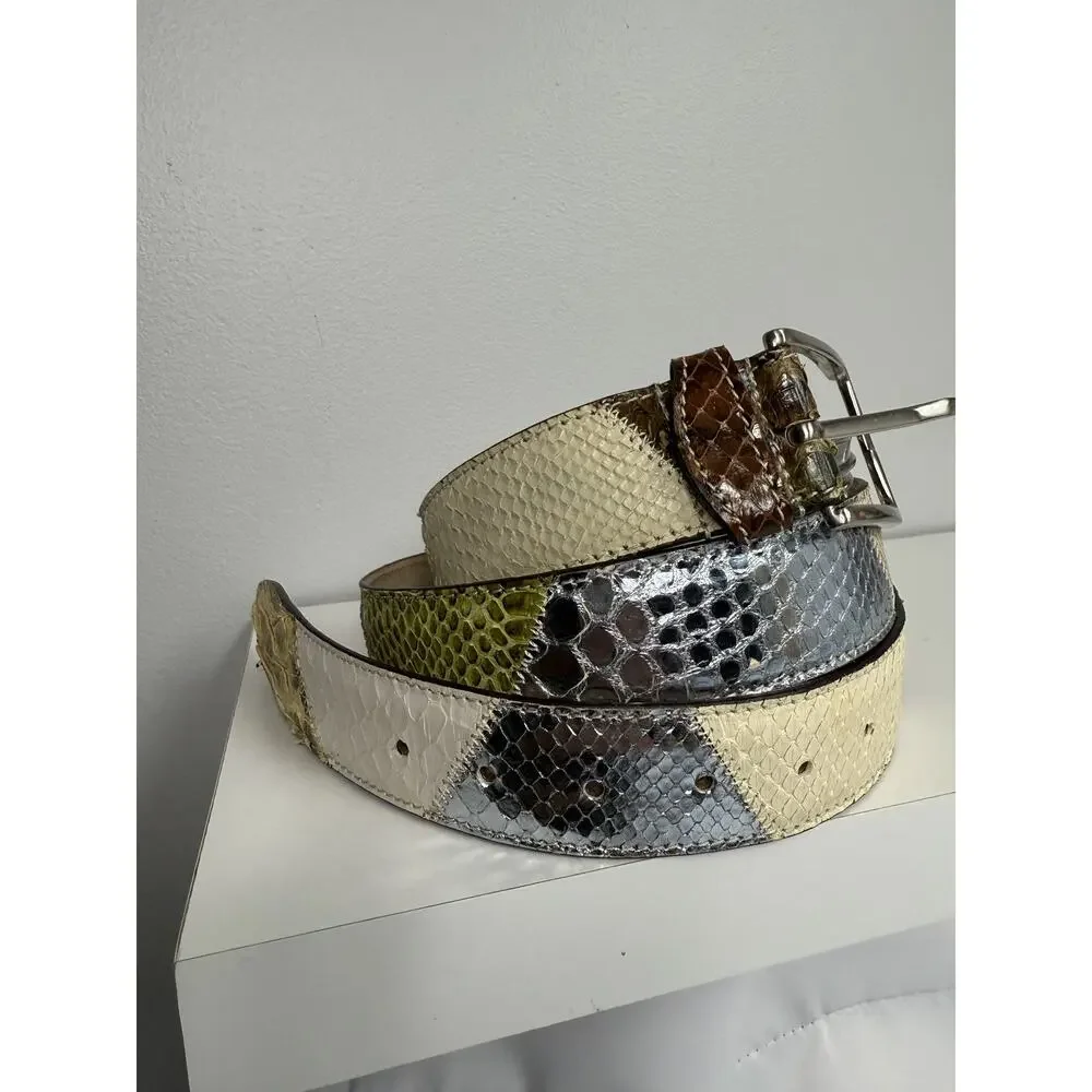 Vintage Italian Patchwork Belt Mens 115 Genuine Snakeskin Leather Exotic 90s